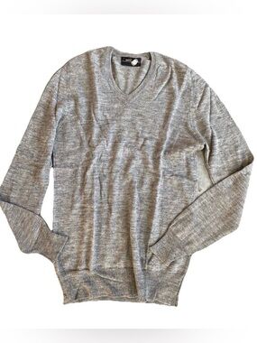 Mens Perini Sweater Cashmere Grey Thin Knit V-Neck Large